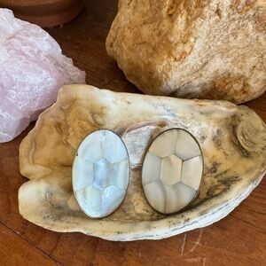 Vintage Mother of Pearl and Brass Stud Earrings